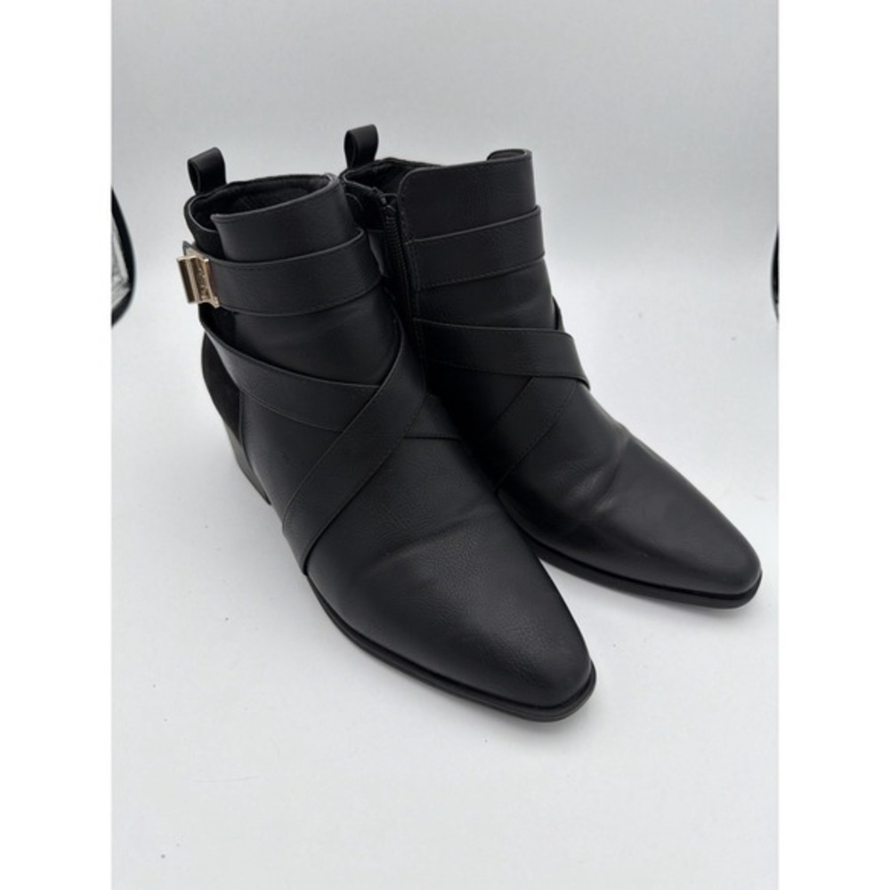 JustFab Clara Black Ankle Boots Womens 6.5 Block Heel Zipper Buckle Booties 1613